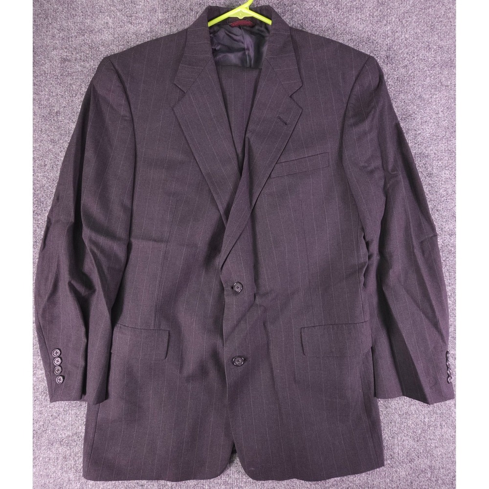 Hart Schaffner Marx 2 Piece Suit Mens 46L 35X31 Charcoal Pinstripe Super 100s